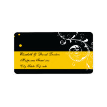 Floral scroll leaf black, yellow wedding custom address labels