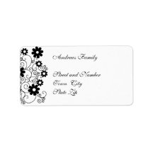 Floral simple noir et blanc d'étiquette étiquette d’adresse
