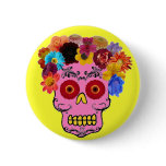 Floral Sugar Skull Button