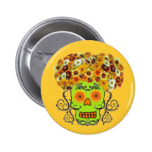 Floral Sugar Skull Button