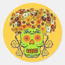 Floral Sugar Skull Round Stickers