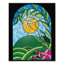 Floral Sunlight Vintage Stained Glass Style Photographic Print