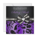 Floral Swirl Quinceañera Invite With Jewelled Bow