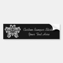 Floral Swirls Butterfly - Black & White Bumper Stickers