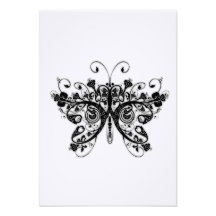 Floral Swirls Butterfly - Black & White Custom Invite