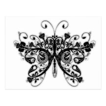 Floral Swirls Butterfly - Black & White Post Cards
