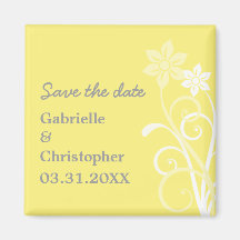 Floral Swirls Save the Date Magnet, Yellow