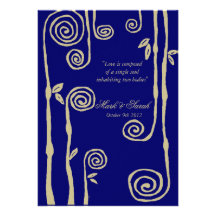 Floral Swirls Wedding Invitation P Navy Blue