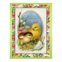 Floral victorien de poussins vintages de Pâques Cartes Postales