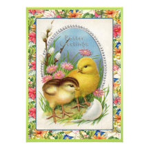 Floral victorien de poussins vintages de Pâques Faire-parts