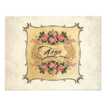 Floral Vintage Modern Pink Roses Love Birds Swirls Personalized Announcements