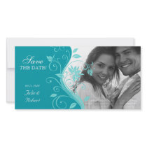 Floral Wedding Save the Date Card Custom Blue Personalized Photo Card