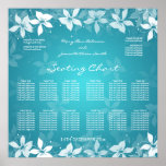Floral Wedding Seating Chart Exotic Blooms Blue Posters