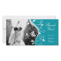 Floral Wedding Thank You Card Custom Blue Photo Cards