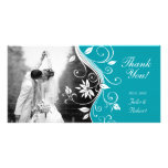 Floral Wedding Thank You Card Custom Blue Photo Cards