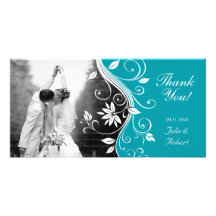 Floral Wedding Thank You Card Custom Blue Photo Cards
