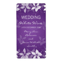 Floral Wedding Wine Label Exotic Blooms Purple