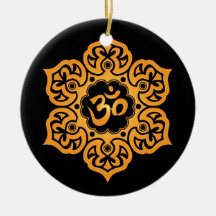 Floral Yellow and Black Aum Design Christmas Tree Ornaments