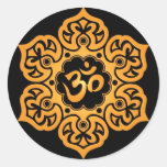 Floral Yellow and Black Aum Design Round Sticker
