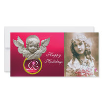 FLORENTINE RENAISSANCE ANGEL Fuchsia Gem Monogram Personalized Photo Card