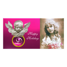 FLORENTINE RENAISSANCE ANGEL Fuchsia Gem Monogram Photo Card Template