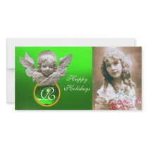 FLORENTINE RENAISSANCE ANGEL Green Gem Monogram Photo Card Template