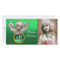 FLORENTINE RENAISSANCE ANGEL Green Gem Monogram Customized Photo Card