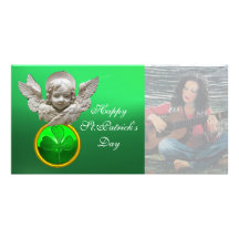FLORENTINE RENAISSANCE ANGEL Green Shamrock  Gem Photo Card Template