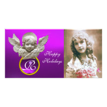 FLORENTINE RENAISSANCE ANGEL Purple Gem Monogram Photo Cards