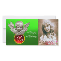 FLORENTINE RENAISSANCE ANGEL Red Gem Monogram Customized Photo Card