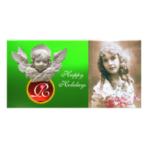 FLORENTINE RENAISSANCE ANGEL Red Gem Monogram Customized Photo Card