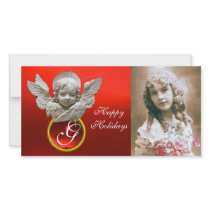 FLORENTINE RENAISSANCE ANGEL Red Ruby Gem Monogram Picture Card