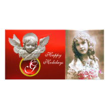 FLORENTINE RENAISSANCE ANGEL Red Ruby Gem Monogram Picture Card