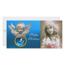 FLORENTINE RENAISSANCE ANGEL Sapphire Gem Monogram Customized Photo Card