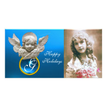 FLORENTINE RENAISSANCE ANGEL Sapphire Gem Monogram Customized Photo Card