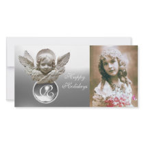 FLORENTINE RENAISSANCE ANGEL White Gem Monogram Personalized Photo Card