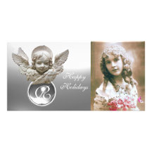 FLORENTINE RENAISSANCE ANGEL White Gem Monogram Personalized Photo Card