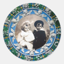 FLORENTINE RENAISSANCE  ANGELS , PHOTO TEMPLATE ROUND STICKER
