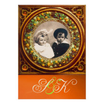 FLORENTINE RENAISSANCE FRUITS DAMASK MONOGRAM CUSTOM ANNOUNCEMENTS