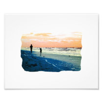 Florida Beach Scene People Running Orange Blue No Photo Art