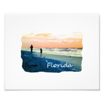 Florida Beach Scene People Running Orange Blue Photo Print