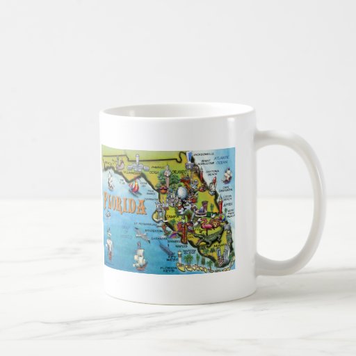 Florida Cartoon Map Coffee Mugs