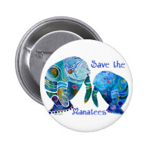 Florida Save the Manatees in Vivid Blues Pinback Button