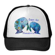 Florida Save the Manatees in Vivid Blues Trucker Hats