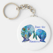 Florida Save the Manatees in Vivid Blues Key Chains