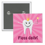 Floss daily tooth fairy on a pink sunburst