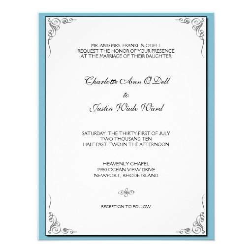 flourish blue; wedding custom invite