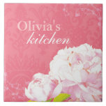 Flourish Coral Peony Swirls Kitchen Trivet Deco Ceramic Tiles