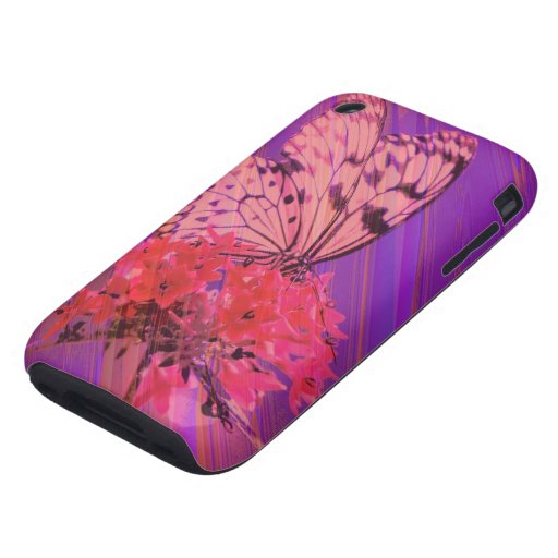 Flower and Butterfly in Pink and Purple Tough iPhone 3 Case