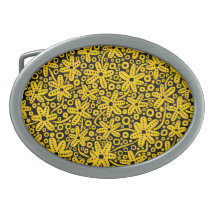 Flower Design - Amber on Black Belt Buckle